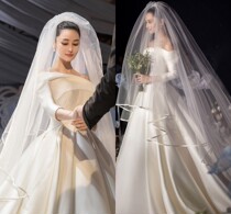 Zhang Xinyu same satin wedding dress 2020 spring new simple one-shoulder Palace satin long tail ceremony yarn