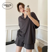 Pajamas womens summer thin simple Japanese ins wind short-sleeved home suit suit comfortable cotton can be worn outside two-piece set
