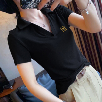 Europe station 100 hitch black turtlet half sleeve t-shirt 2022 Summer new OL Style Skinny short sleeve blouse