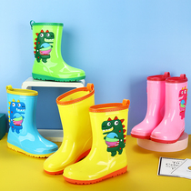 Childrens rain boots 2-16 years old cartoon dinosaur high tube waterproof shoes Lightweight mens and womens childrens rain boots Students big childrens rubber shoes