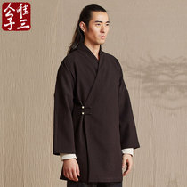 Only three Wei Jin Han clothing male ancient style Chinese style Tang suit Chinese meditation tea clothing Buddha system Mens autumn and winter