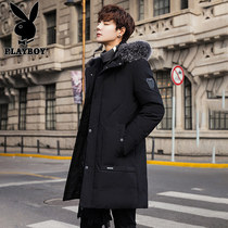 Playboy winter down jacket mens 2021 New thick long top hooded warm coat mens