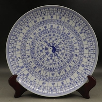 Qing Qianlong blue and white five elements Bagua figure porcelain plate Antique antique antique porcelain Home town house Feng Shui collection