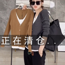Fake two-piece sweater cardigan spring and autumn womens new womens sweater coat early autumn coat burst tide