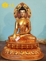 Nepal full gilt silk backlit fixed Buddha statue boutique two-seater not moving Tathagatas copper Buddha height 33cm a foot