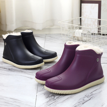 New one velvet rain shoes women plus velvet thick warm winter fashion water boots rain boots waterproof shoes non-slip rubber shoes