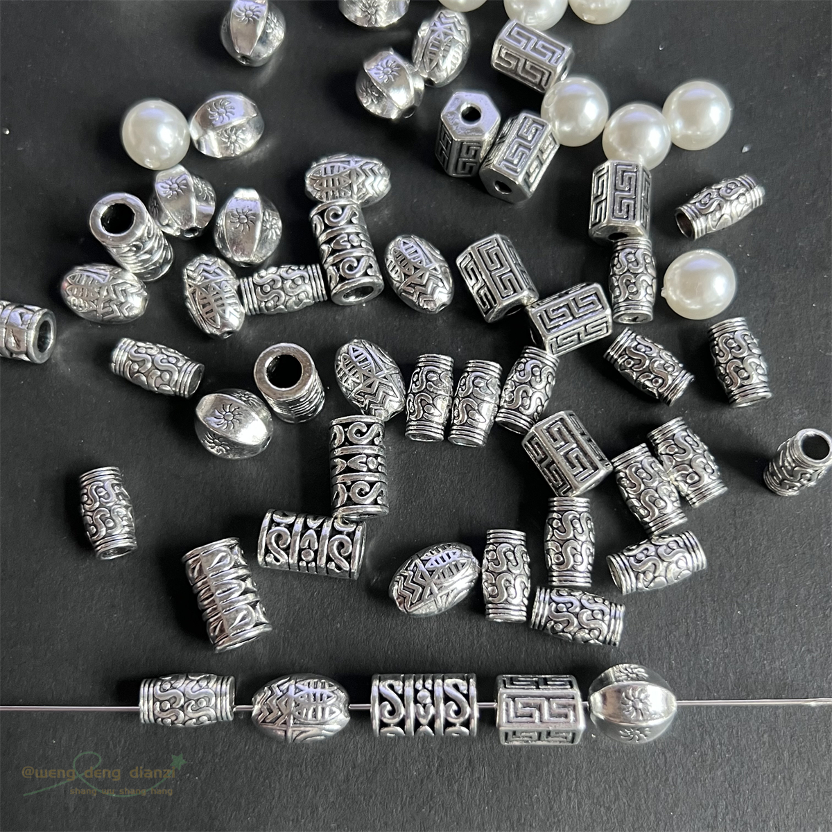 Tibetan silver alloy material package, tube, separated by beads, perforated interval, DIY handmade bracelet, bracelet accessories, material accessories