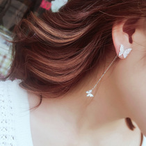 Tidal lap double purpose butterfly long paragraph flow suear nail s925 silver needle earrings small crowdset simulation drill ear pendant