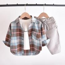 Loose coat tide children long sleeve plaid shirt male baby spring and autumn thin cotton shirt boy spring and summer Korean version