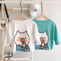 Baby casual round neck top trendy childrens T-shirt 2020 spring new boys cartoon long-sleeved bottoming shirt children