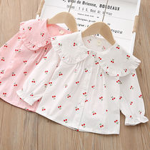 Foreign fashion T-shirt 2021 spring shirt girl base shirt lapel children wear spring and autumn white childrens coat