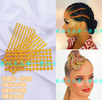  Professional Latin dance competition Headdress makeup Golden diamond national standard dance Blackpool modeling dish hair face back with glue