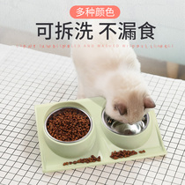 Cat bowl double bowl stainless steel dog bowl anti-tipping feeding basin drinking bowl neck protection cat food bowl dog food bowl cat supplies