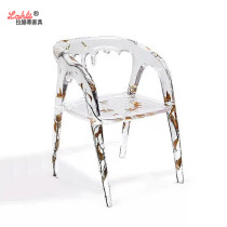 Modern design special-shaped crystal transparent epoxy leisure chair light luxury master living room water drop leaf armchair