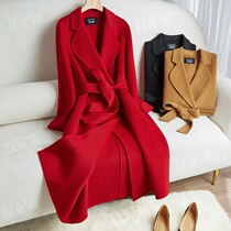 Red double-sided cashmere coat womens long high-end slim wedding suit 2021 autumn and winter off-season woolen coat
