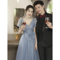 High-end light luxury evening dress skirt small dress French elegance host high-end yarn fairy dress female summer