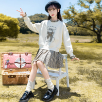 Girls foreign sweatshirt skirt spring and autumn 2022 new autumn clothes in the big kids Korean version of the fried street autumn loose top tide