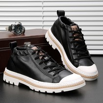 Genuine leather black High Help shoes men Summer Korean version Trend 100 lap breathable thick bottom leather shoes heightening sports casual shoes