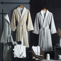  Five-star hotel bathrobe Hotel solid color simple bathrobe double-layer absorbent quick-drying men and women long couple nightgown