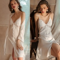 Vido Sexy Liya Superior Sleepwear Woman With Chest Cushion V Collar Harness Sleeping Dresses Ice Silk Satin Sleepwear Womens Summer