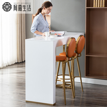 Modern light luxury marble bar table Household kitchen dining table Integrated Nakajima table rock board partition high-legged bar table