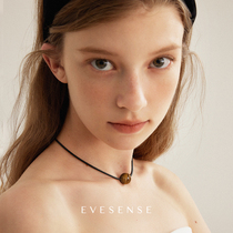 Evesense a natural tiger eye stone necklace with extreme minimalist niche design advanced imported black rope temperament lock bone chain