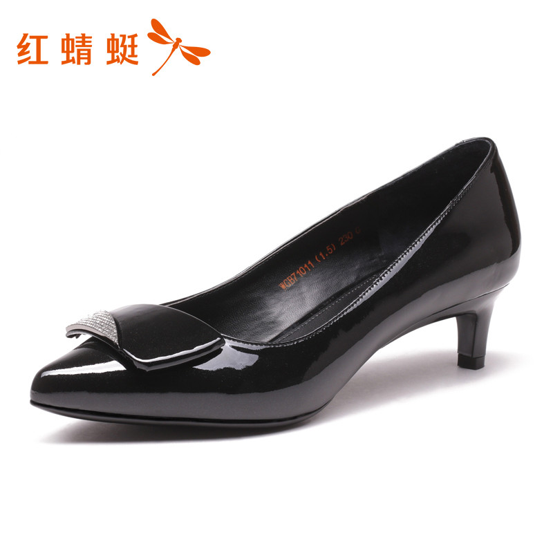 Red dragonfly women's shoes, single shoes, genuine leather, new summer style pointed high heel shoelaces, water drills, thin heels and fashionable low heels