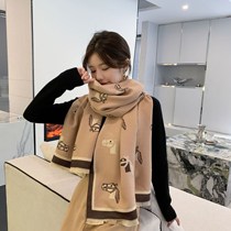 Scarf female autumn and winter Korean version of Joker letter wave dot tassel imitation cashmere warm dual-sided long scarf shawl