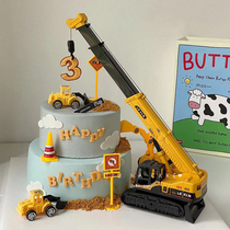 Crane Cake Decoration Pendulum with Bulldozer Bulldozer Engineering Car Children Boy Children Birthday Dessert Desk Plugin