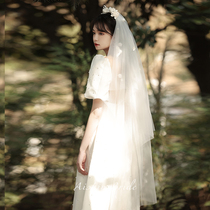 Lingwei white long-head yarn 2021 New headdress Super fairy series photo props bride license accessories