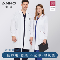 Anno long sleeve white coat men and women breathable Doctor Nurse White coat laboratory work clothes