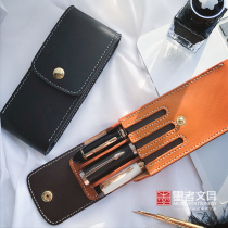 Ink produced Italian vegetable tanned cowhide pull-out pen bag Pen bag storage set Pen curtain storage bag pen box Portable storage bag Leather pen bag Simple pen bag handmade creative