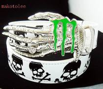 Punk mens belt rock belt White handsome skeleton green claw youth pants Buckle Head Tide people European and American style