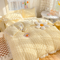 Han Edition Bubble Yarn Bed dress with four sets of public main wind Girl Hearts Quilt Cover Bed Linen Three Sets Washed Cotton Bed