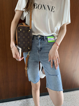 Seven seven family 2021 summer new hole thin section five-point jeans women show thin high waist blue pencil pants