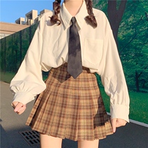 Student Japanese soft girl white bow long sleeve shirt academic style design sense niche plaid shirt jacket