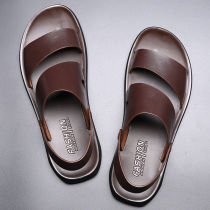 New 2022 Mens Dual-use Cow Leather Sandals Leather Casual Summer 100 lap non-slip Soft bottom sandals Mens damp slippers