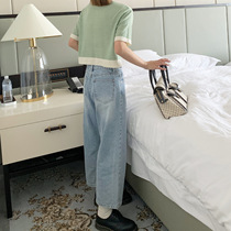 Freshtaro resurrection upgrade super good wear perforated straight three-point wide-leg jeans womens summer high-waisted pants