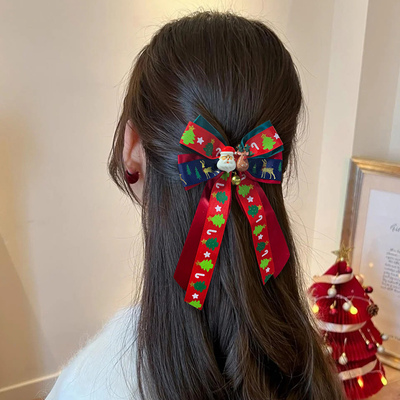 taobao agent Large bow Christmas hair decoration female backbuine ribbon hair clip plush Santa Santa clip duckbill a word clip
