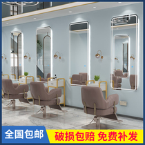 Net Red Barber shop mirror hairdressing mirror hair salon special tide cabinet integrated simple with lamp wall hanging floor mirror