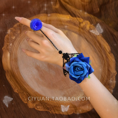 taobao agent Blue wristband, ring, gloves, accessory, Lolita style, punk style