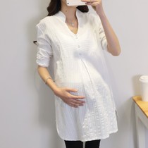 Maternity dress spring and autumn dress Korean fashion 2021 autumn cotton pregnant women shirt long T-shirt pregnant woman shirt