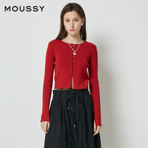 MOUSSY 2022 early spring new product short section of body thread button knit cardio-hoodie 010FS770-0780