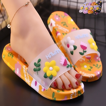 Cute girl heart flower slippers female ins tide summer fashion non-slip bath home with net red word cool drag