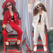 Girl Suit Suit Foreign Gas Trendy Girl Red white Little West suit Spring Fried Street Bully stage Walk Show Gown