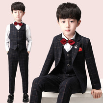 Flower girl dress boy suit three-piece autumn children British suit handsome boy host piano performance suit