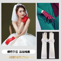 Bridal wedding gloves White bow satin gloves Wedding dress medium long short photo studio photo