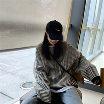 Autumn and winter 2021 New lazy wind black and white striped thick sweater women loose wear student sweater pullover