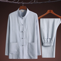 Tang suit male middle-aged and elderly father spring and autumn two-piece set grandfather Chinese cotton and linen long sleeve Chinese Han suit summer
