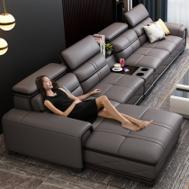 Modern minimalist leather sofa first layer cowhide light luxury Italian small apartment living room combination sofa leather leather leather